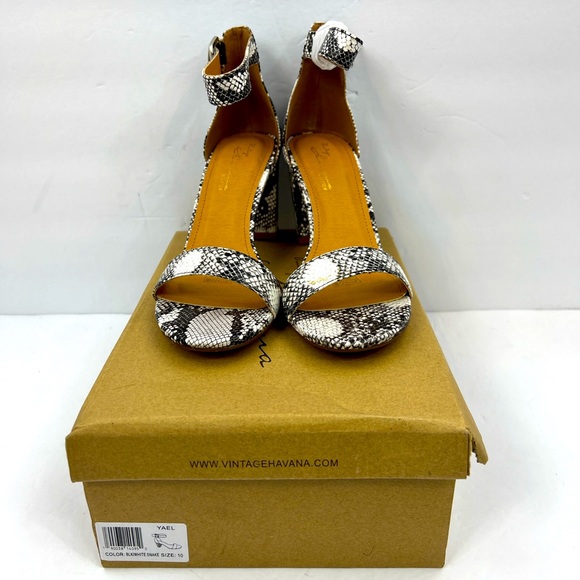 VINTAGE HAVANA,BLACK & WHITE SNAKE PRINT OPEN TOE MIDTOP, ADJUSTABLE ANKLE LOOP - Picture 2 of 15